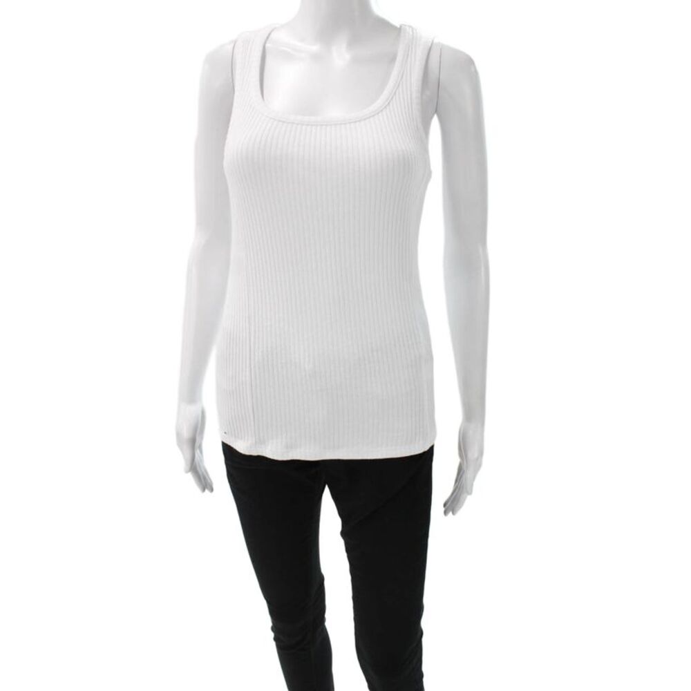 Caes Womens Basic Sleeveless Tank White Scoop Neck Cotton Modal Blend Size S